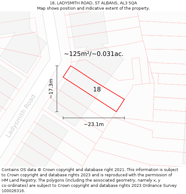 18, LADYSMITH ROAD, ST ALBANS, AL3 5QA: Plot and title map