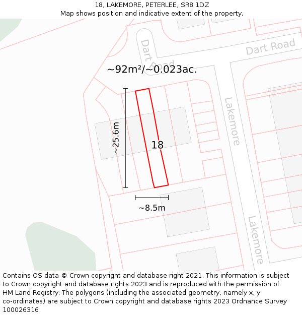 18, LAKEMORE, PETERLEE, SR8 1DZ: Plot and title map