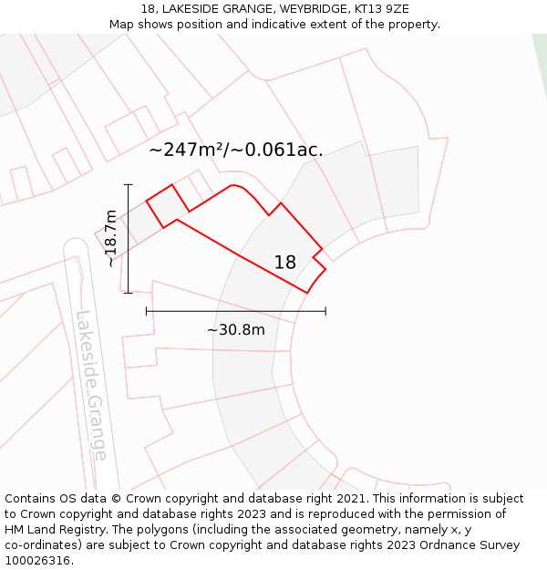 18, LAKESIDE GRANGE, WEYBRIDGE, KT13 9ZE: Plot and title map