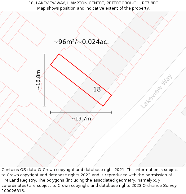18, LAKEVIEW WAY, HAMPTON CENTRE, PETERBOROUGH, PE7 8FG: Plot and title map