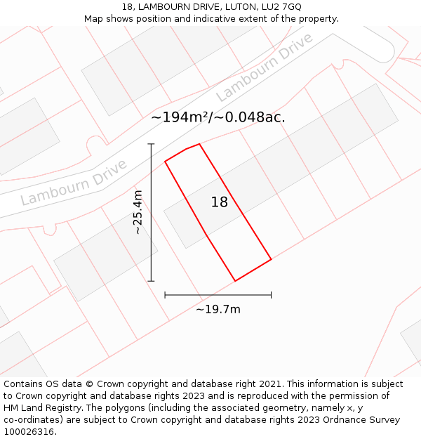 18, LAMBOURN DRIVE, LUTON, LU2 7GQ: Plot and title map