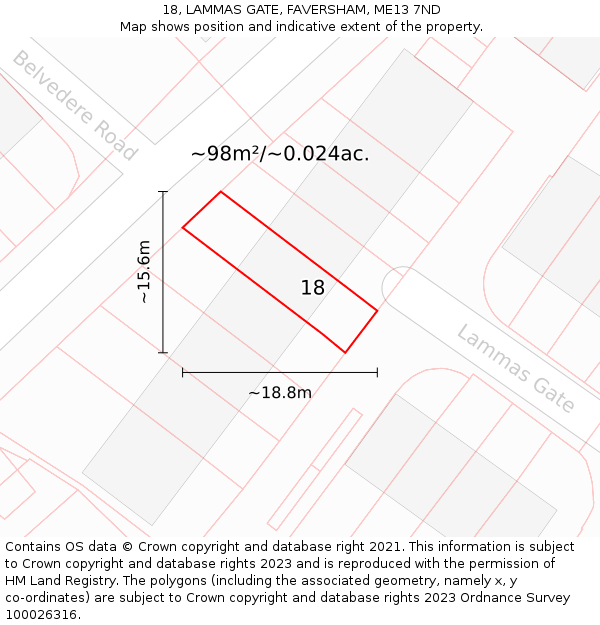 18, LAMMAS GATE, FAVERSHAM, ME13 7ND: Plot and title map