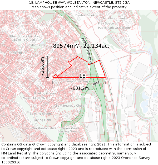18, LAMPHOUSE WAY, WOLSTANTON, NEWCASTLE, ST5 0GA: Plot and title map