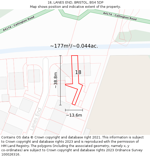 18, LANES END, BRISTOL, BS4 5DP: Plot and title map