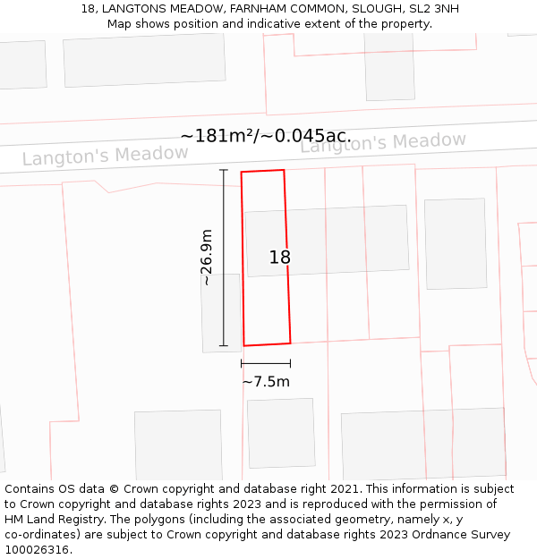 18, LANGTONS MEADOW, FARNHAM COMMON, SLOUGH, SL2 3NH: Plot and title map