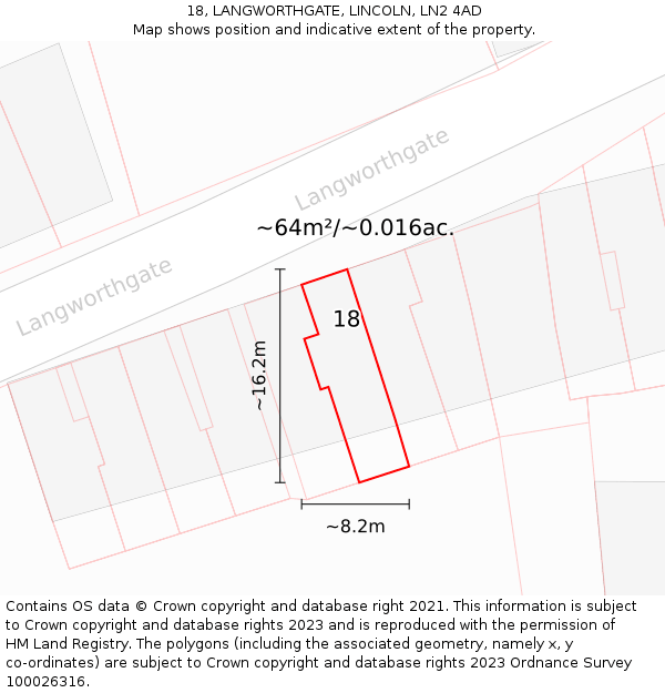 18, LANGWORTHGATE, LINCOLN, LN2 4AD: Plot and title map