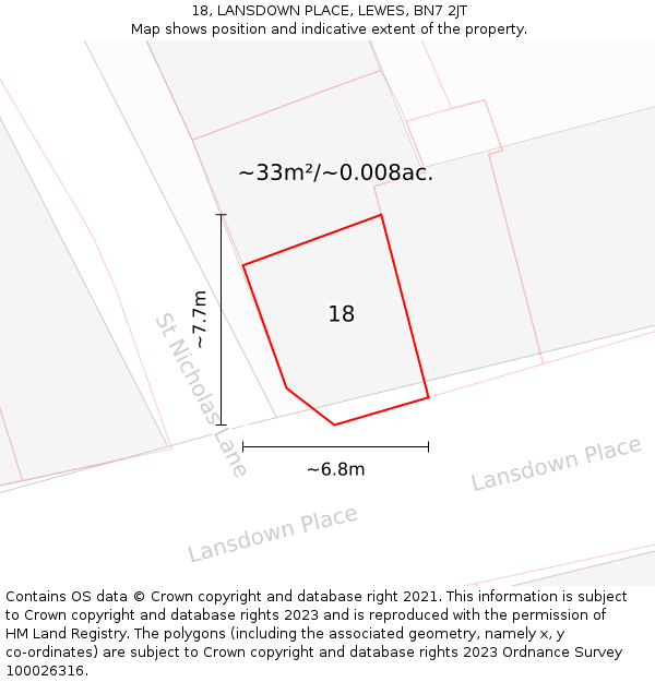 18, LANSDOWN PLACE, LEWES, BN7 2JT: Plot and title map
