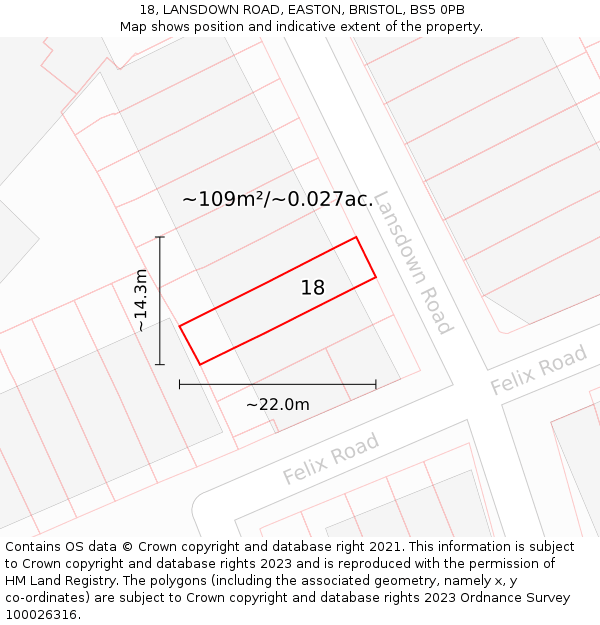 18, LANSDOWN ROAD, EASTON, BRISTOL, BS5 0PB: Plot and title map