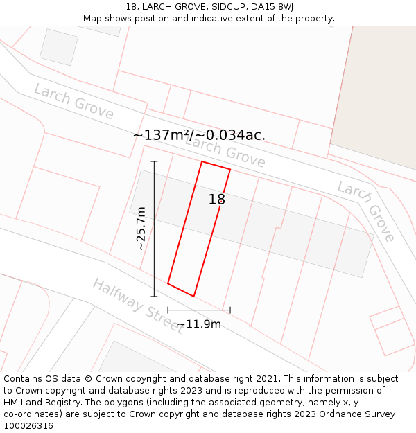 18, LARCH GROVE, SIDCUP, DA15 8WJ: Plot and title map