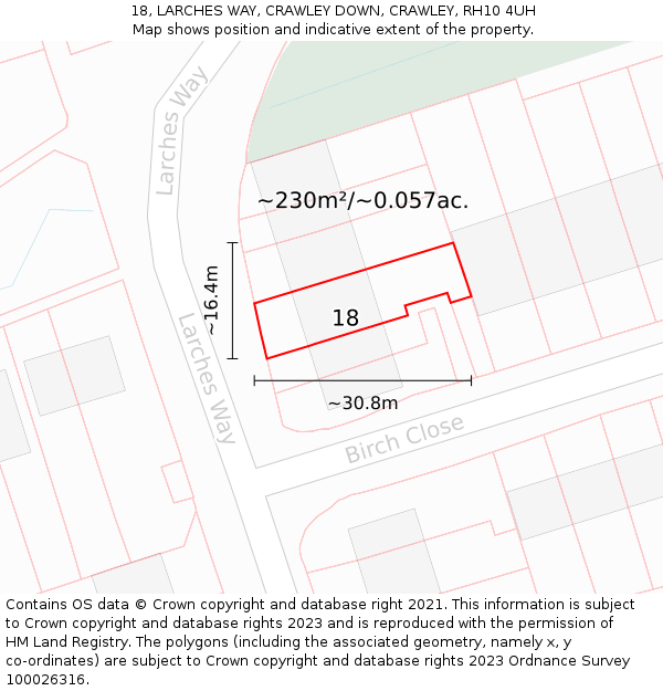 18, LARCHES WAY, CRAWLEY DOWN, CRAWLEY, RH10 4UH: Plot and title map