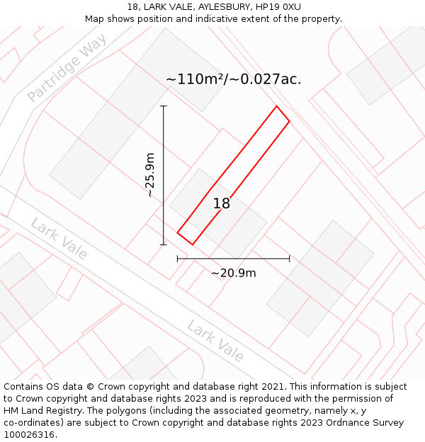 18, LARK VALE, AYLESBURY, HP19 0XU: Plot and title map