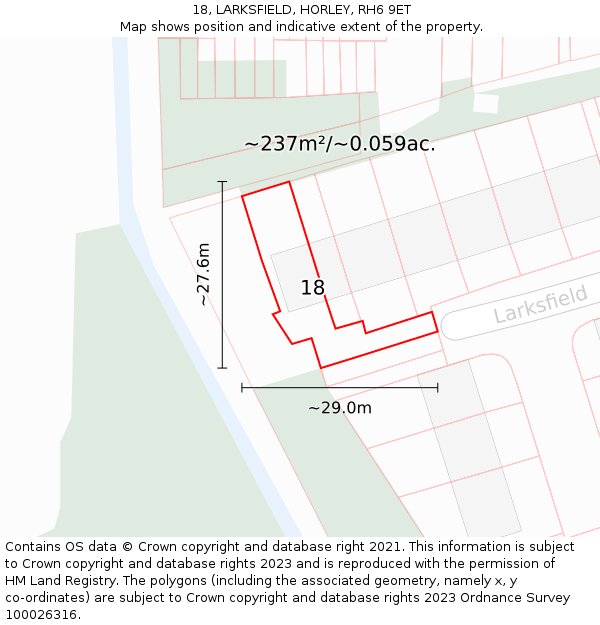 18, LARKSFIELD, HORLEY, RH6 9ET: Plot and title map