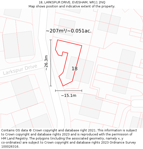 18, LARKSPUR DRIVE, EVESHAM, WR11 2NQ: Plot and title map