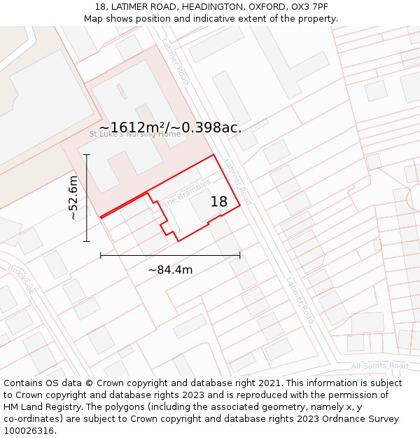 18, LATIMER ROAD, HEADINGTON, OXFORD, OX3 7PF: Plot and title map