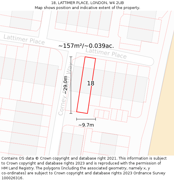 18, LATTIMER PLACE, LONDON, W4 2UB: Plot and title map