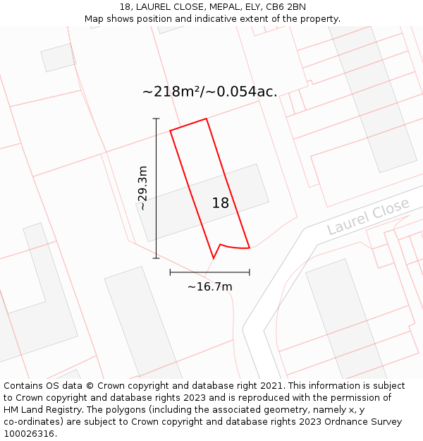 18, LAUREL CLOSE, MEPAL, ELY, CB6 2BN: Plot and title map