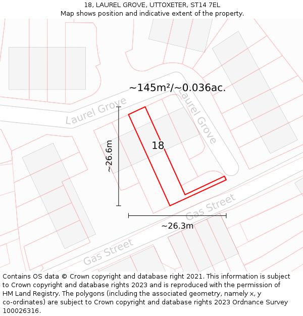 18, LAUREL GROVE, UTTOXETER, ST14 7EL: Plot and title map