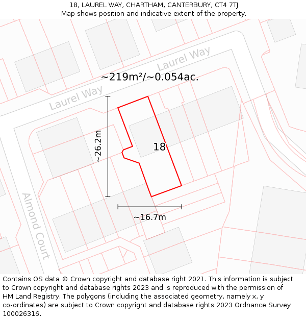 18, LAUREL WAY, CHARTHAM, CANTERBURY, CT4 7TJ: Plot and title map