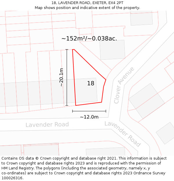 18, LAVENDER ROAD, EXETER, EX4 2PT: Plot and title map