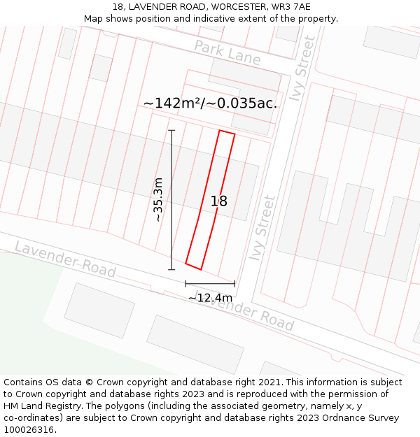 18, LAVENDER ROAD, WORCESTER, WR3 7AE: Plot and title map