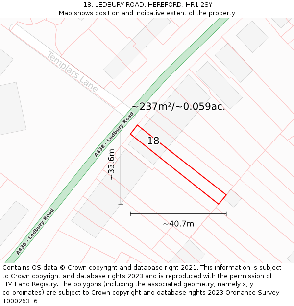 18, LEDBURY ROAD, HEREFORD, HR1 2SY: Plot and title map