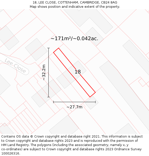 18, LEE CLOSE, COTTENHAM, CAMBRIDGE, CB24 8AG: Plot and title map