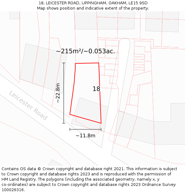18, LEICESTER ROAD, UPPINGHAM, OAKHAM, LE15 9SD: Plot and title map