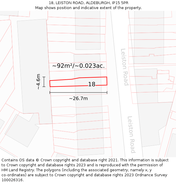 18, LEISTON ROAD, ALDEBURGH, IP15 5PR: Plot and title map