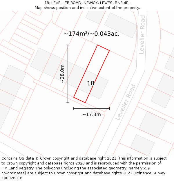 18, LEVELLER ROAD, NEWICK, LEWES, BN8 4PL: Plot and title map