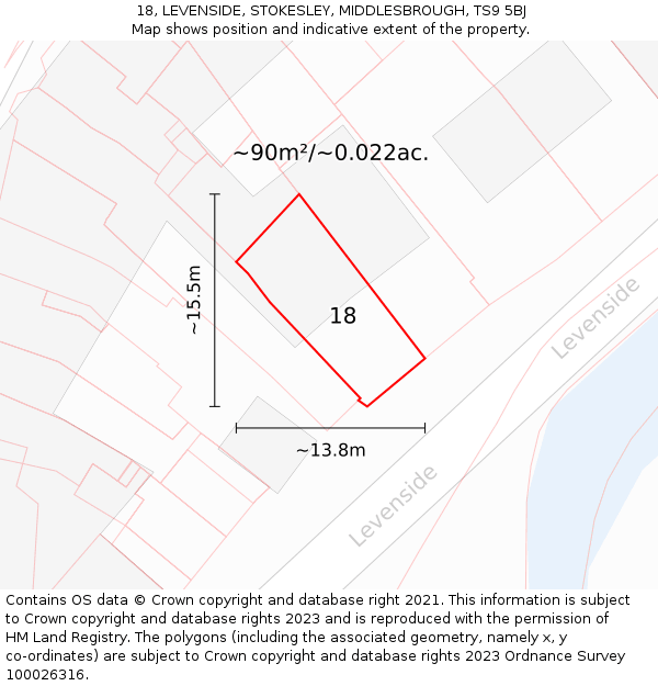 18, LEVENSIDE, STOKESLEY, MIDDLESBROUGH, TS9 5BJ: Plot and title map