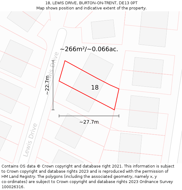 18, LEWIS DRIVE, BURTON-ON-TRENT, DE13 0PT: Plot and title map