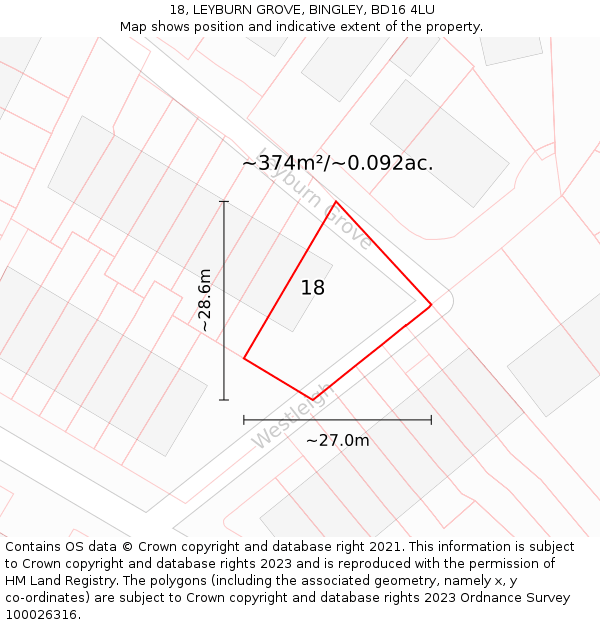 18, LEYBURN GROVE, BINGLEY, BD16 4LU: Plot and title map