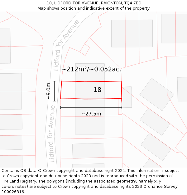 18, LIDFORD TOR AVENUE, PAIGNTON, TQ4 7ED: Plot and title map