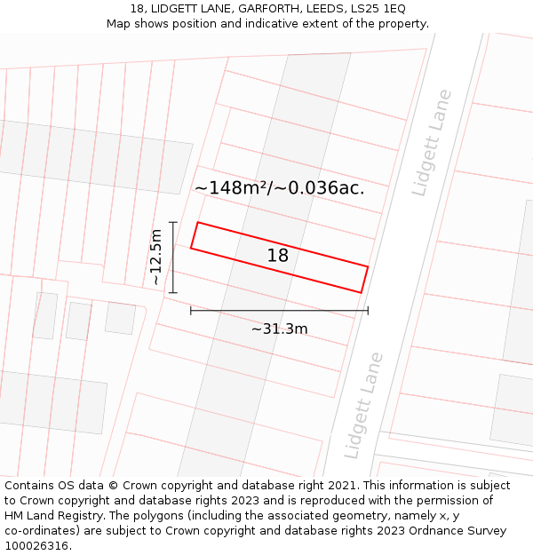 18, LIDGETT LANE, GARFORTH, LEEDS, LS25 1EQ: Plot and title map