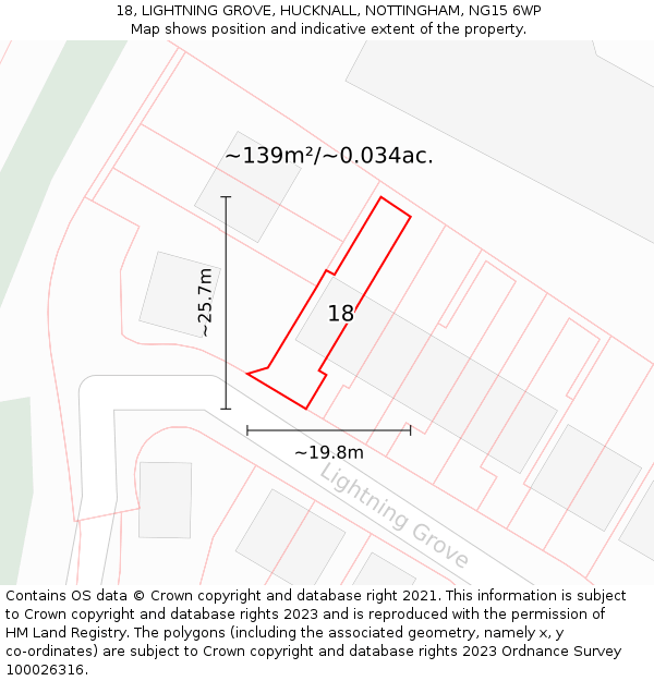 18, LIGHTNING GROVE, HUCKNALL, NOTTINGHAM, NG15 6WP: Plot and title map