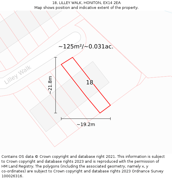 18, LILLEY WALK, HONITON, EX14 2EA: Plot and title map