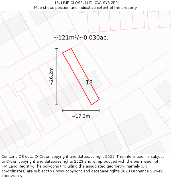 18, LIME CLOSE, LUDLOW, SY8 2PP: Plot and title map