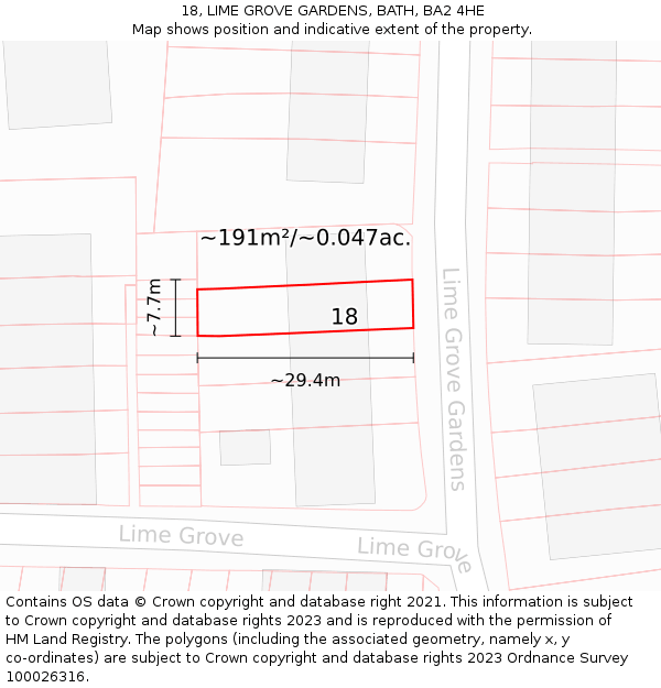 18, LIME GROVE GARDENS, BATH, BA2 4HE: Plot and title map
