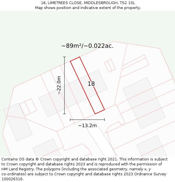 18, LIMETREES CLOSE, MIDDLESBROUGH, TS2 1SL: Plot and title map