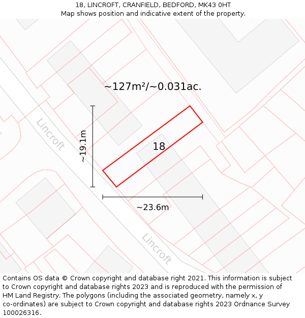 18, LINCROFT, CRANFIELD, BEDFORD, MK43 0HT: Plot and title map