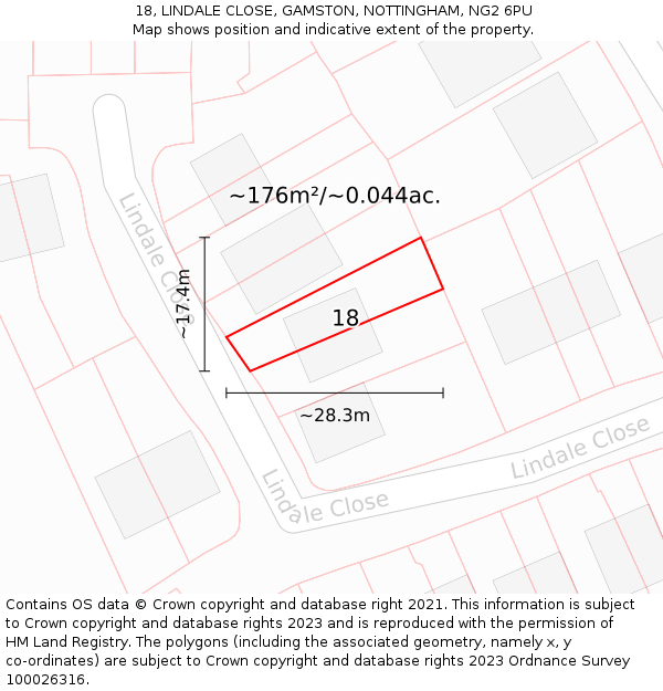 18, LINDALE CLOSE, GAMSTON, NOTTINGHAM, NG2 6PU: Plot and title map