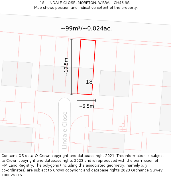18, LINDALE CLOSE, MORETON, WIRRAL, CH46 9SL: Plot and title map