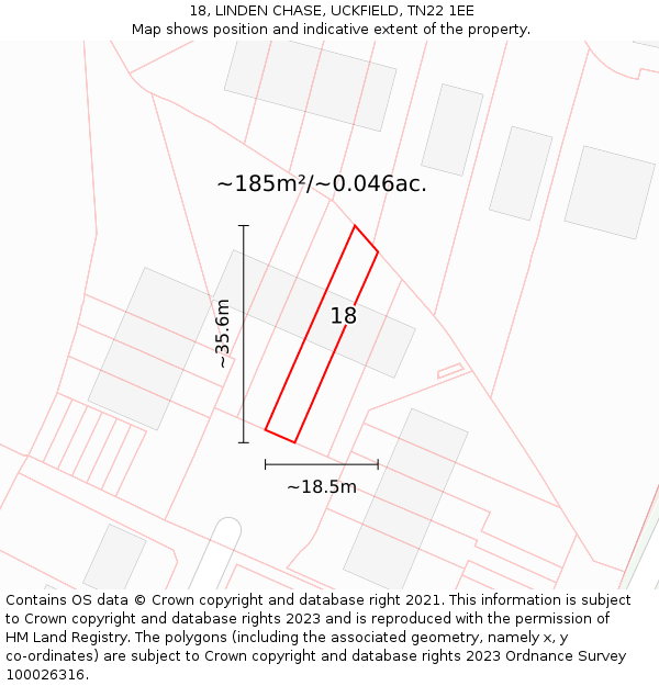18, LINDEN CHASE, UCKFIELD, TN22 1EE: Plot and title map