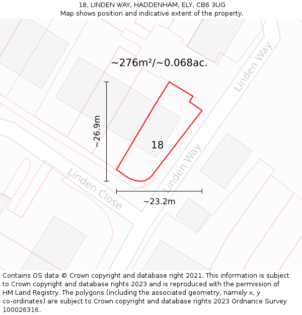 18, LINDEN WAY, HADDENHAM, ELY, CB6 3UG: Plot and title map