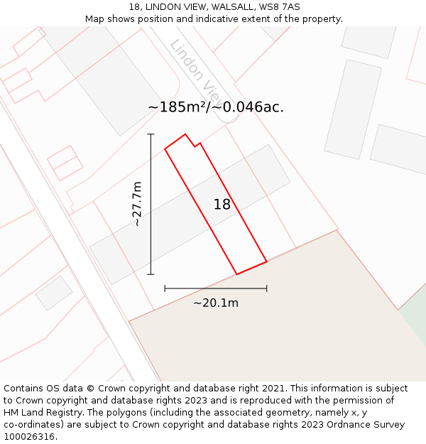 18, LINDON VIEW, WALSALL, WS8 7AS: Plot and title map