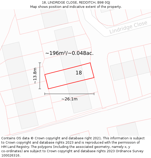 18, LINDRIDGE CLOSE, REDDITCH, B98 0QJ: Plot and title map