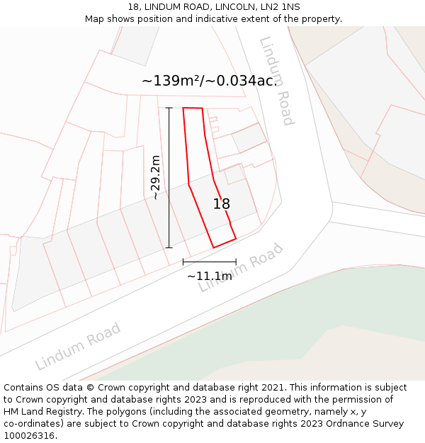 18, LINDUM ROAD, LINCOLN, LN2 1NS: Plot and title map