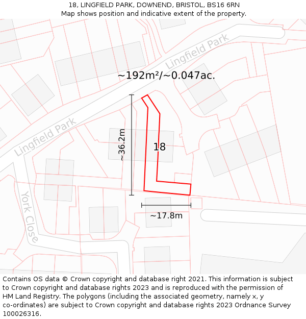 18, LINGFIELD PARK, DOWNEND, BRISTOL, BS16 6RN: Plot and title map