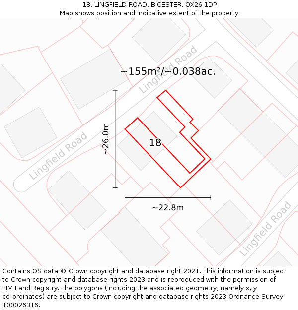 18, LINGFIELD ROAD, BICESTER, OX26 1DP: Plot and title map