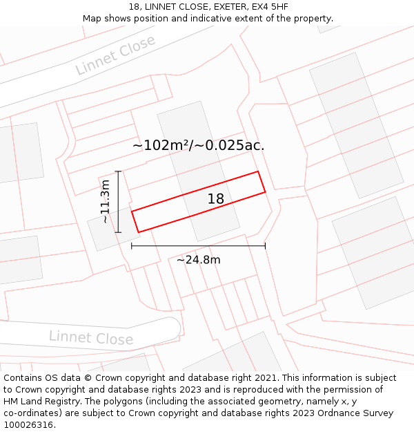 18, LINNET CLOSE, EXETER, EX4 5HF: Plot and title map